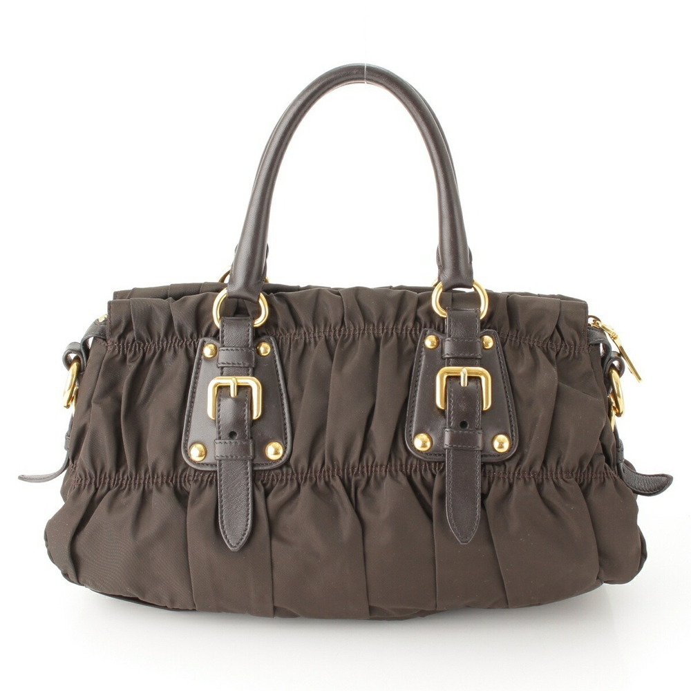 Prada Tessuto Gaufre Gathered Handbag Dark Khaki - Picture 4 of 9